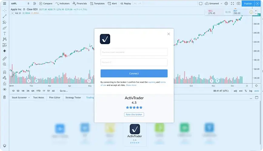 Conecte sus cuentas.<br />
<br />
Si ha iniciado sesión en su cuenta ActivTrades se le pedirá que autorice la conexión. ¡Ahora ha conectado ActivTrades con TradingView!